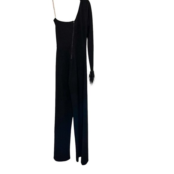 Good‎ Time USA Romper Sz S Black One Feather Trimmed Sleeve Jumpsuit Size Small - Picture 2 of 10